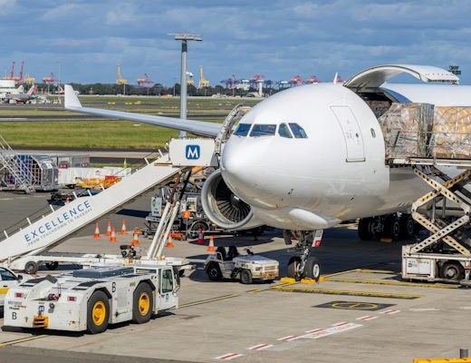 Cargo freighter loading on the tarmac